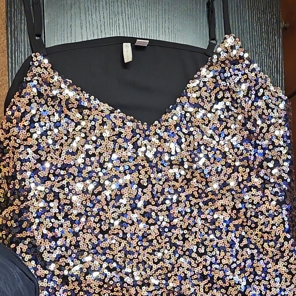 Sequin Embellished Black and Gold Women's Top